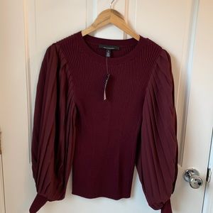 NWT White House Black Market, burgundy balloon sleeve sweater, size medium